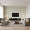 Attersee Squares Transitional Geometric Tan, Beige, and Ice | Architectural Wallcoverings - Living Room Visualization (AI-generated, may not be to scale. Verify pattern scale with product specifications.)