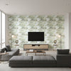 Attersee Contemporary Botanical Baby Blue and Greige | Architectural Wallcoverings - Living Room Visualization (AI-generated, may not be to scale. Verify pattern scale with product specifications.)