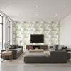 Attersee Contemporary Botanical Greige and Tan | Architectural Wallcoverings - Living Room Visualization (AI-generated, may not be to scale. Verify pattern scale with product specifications.)