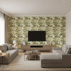 Attersee Contemporary Botanical Carmel and Turquoise | Architectural Wallcoverings - Living Room Visualization (AI-generated, may not be to scale. Verify pattern scale with product specifications.)