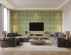 Old Danube Ogee Rustic Ogee Olive and Gold | Architectural Wallcoverings - Living Room Visualization (AI-generated, may not be to scale. Verify pattern scale with product specifications.)