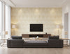 Old Danube Ogee Rustic Ogee Gold and Off-White | Architectural Wallcoverings - Living Room Visualization (AI-generated, may not be to scale. Verify pattern scale with product specifications.)
