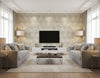 Old Danube Ogee Rustic Ogee Gray and Off-White | Architectural Wallcoverings - Living Room Visualization (AI-generated, may not be to scale. Verify pattern scale with product specifications.)