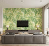 Kentmere Transitional Botanical Fern Green and Off-White | Architectural Wallcoverings - Living Room Visualization (AI-generated, may not be to scale. Verify pattern scale with product specifications.)