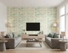 Kentmere Geo Contemporary Geometric Mint, Spruce, and Off-White | Architectural Wallcoverings - Living Room Visualization (AI-generated, may not be to scale. Verify pattern scale with product specifications.)