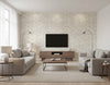 Kentmere Geo Contemporary Geometric Gray and White | Architectural Wallcoverings - Living Room Visualization (AI-generated, may not be to scale. Verify pattern scale with product specifications.)