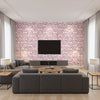Faravel Geo Contemporary Geometric Magenta and Off-White | Architectural Wallcoverings - Living Room Visualization (AI-generated, may not be to scale. Verify pattern scale with product specifications.)