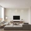 Vogue Mid Century Geometric Off-White | Architectural Wallcoverings - Living Room Visualization (AI-generated, may not be to scale. Verify pattern scale with product specifications.)