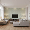 Adorn Texture Mid Century Faux Eucalyptus and Tan | Architectural Wallcoverings - Living Room Visualization (AI-generated, may not be to scale. Verify pattern scale with product specifications.)
