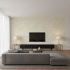 Couture Mid Century Botanical Metallic Gold and Off-White | Architectural Wallcoverings - Living Room Visualization (AI-generated, may not be to scale. Verify pattern scale with product specifications.)