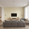 Couture Texture Mid Century Faux Metallic Gold and Off-White | Architectural Wallcoverings - Living Room Visualization (AI-generated, may not be to scale. Verify pattern scale with product specifications.)