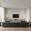 Couture Texture Mid Century Faux Gray and Greige | Architectural Wallcoverings - Living Room Visualization (AI-generated, may not be to scale. Verify pattern scale with product specifications.)