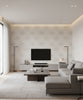 Catwalk Mid Century Geometric Metallic Silver and Gray | Architectural Wallcoverings - Living Room Visualization (AI-generated, may not be to scale. Verify pattern scale with product specifications.)