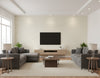 Catwalk Stria Mid Century Stripe Metallic Gold and Off-White | Architectural Wallcoverings - Living Room Visualization (AI-generated, may not be to scale. Verify pattern scale with product specifications.)