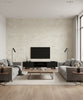 Vogue Suede Mid Century Faux Metallic Gold | Architectural Wallcoverings - Living Room Visualization (AI-generated, may not be to scale. Verify pattern scale with product specifications.)