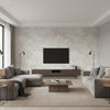 Masquerade Mid Century Botanical Gray and Off-White | Architectural Wallcoverings - Living Room Visualization (AI-generated, may not be to scale. Verify pattern scale with product specifications.)