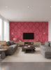 Montserrat Coastal Damask Salmon Pink and Strawberry | Architectural Wallcoverings - Living Room Visualization (AI-generated, may not be to scale. Verify pattern scale with product specifications.)