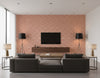 Geometric Coastal Rust Orange and Off-White | Architectural Wallcoverings - Living Room Visualization (AI-generated, may not be to scale. Verify pattern scale with product specifications.)