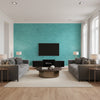 Curacao Coastal Animal Print Aqua Blue | Architectural Wallcoverings - Living Room Visualization (AI-generated, may not be to scale. Verify pattern scale with product specifications.)