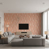 Barbados Coastal Abstract Portland Orange, Gray, and White | Architectural Wallcoverings - Living Room Visualization (AI-generated, may not be to scale. Verify pattern scale with product specifications.)