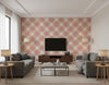 Cayman Coastal Geometric Off-White and Rose | Architectural Wallcoverings - Living Room Visualization (AI-generated, may not be to scale. Verify pattern scale with product specifications.)