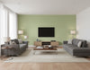 Jamaica Grass Coastal Faux Grasscloth Olive Green | Architectural Wallcoverings - Living Room Visualization (AI-generated, may not be to scale. Verify pattern scale with product specifications.)