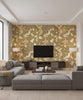 Koi Fish Traditional Animal Print Metallic Gold and Toffee | Architectural Wallcoverings - Living Room Visualization (AI-generated, may not be to scale. Verify pattern scale with product specifications.)