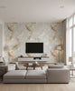 Koi Fish Traditional Animal Print Gold and Gray | Architectural Wallcoverings - Living Room Visualization (AI-generated, may not be to scale. Verify pattern scale with product specifications.)