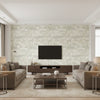 Confucius Tree Traditional Botanical Silver and Pearl | Architectural Wallcoverings - Living Room Visualization (AI-generated, may not be to scale. Verify pattern scale with product specifications.)