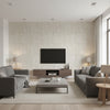 Great Wall Blocks Traditional Geometric - Metallic Silver and Off-White | Architectural Wallcoverings - Living Room Visualization (AI-generated, may not be to scale. Verify pattern scale with product specifications.)
