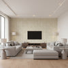 Great Wall Blocks Traditional Geometric - Metallic Gold and Off-White | Architectural Wallcoverings - Living Room Visualization (AI-generated, may not be to scale. Verify pattern scale with product specifications.)