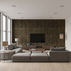 Great Wall Blocks Traditional Geometric - Metallic Mocha and Gold | Architectural Wallcoverings - Living Room Visualization (AI-generated, may not be to scale. Verify pattern scale with product specifications.)