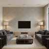 Silk Road Trellis Traditional Geometric - Metallic Gold and Gray | Architectural Wallcoverings - Living Room Visualization (AI-generated, may not be to scale. Verify pattern scale with product specifications.)