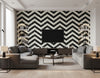 Hubble Chevron Transitional Chevron - Metallic Ebony and Ivory | Architectural Wallcoverings - Living Room Visualization (AI-generated, may not be to scale. Verify pattern scale with product specifications.)