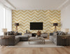 Hubble Chevron Transitional Chevron - Metallic Gold and White | Architectural Wallcoverings - Living Room Visualization (AI-generated, may not be to scale. Verify pattern scale with product specifications.)