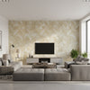 Hubble Texture Transitional Chevron - Metallic Pearl and Taupe | Architectural Wallcoverings - Living Room Visualization (AI-generated, may not be to scale. Verify pattern scale with product specifications.)