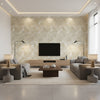 Hubble Texture Transitional Chevron - Metallic Gold and Ivory | Architectural Wallcoverings - Living Room Visualization (AI-generated, may not be to scale. Verify pattern scale with product specifications.)