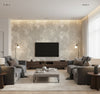 Galileo Faux Transitional Abstract - Metallic Silver and Off-White | Architectural Wallcoverings - Living Room Visualization (AI-generated, may not be to scale. Verify pattern scale with product specifications.)
