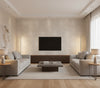Chadwick Starburst Transitional Geometric - Metallic Champagne and Off-White | Architectural Wallcoverings - Living Room Visualization (AI-generated, may not be to scale. Verify pattern scale with product specifications.)