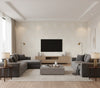 Chadwick Starburst Transitional Geometric - Metallic Pearl and White | Architectural Wallcoverings - Living Room Visualization (AI-generated, may not be to scale. Verify pattern scale with product specifications.)