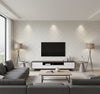 Curie Geo Transitional Geometric - Metallic Silver and Black | Architectural Wallcoverings - Living Room Visualization (AI-generated, may not be to scale. Verify pattern scale with product specifications.)