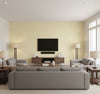 Curie Geo Transitional Geometric - Gold and Off-White | Architectural Wallcoverings - Living Room Visualization (AI-generated, may not be to scale. Verify pattern scale with product specifications.)