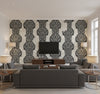 Newton Damask Transitional Damask - Black and Greige | Architectural Wallcoverings - Living Room Visualization (AI-generated, may not be to scale. Verify pattern scale with product specifications.)