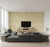 Newton Damask Transitional Damask - Metallic Gold and Off-White | Architectural Wallcoverings - Living Room Visualization (AI-generated, may not be to scale. Verify pattern scale with product specifications.)
