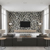 Einstein Geometric Transitional Geometric - Metallic Silver and Black | Architectural Wallcoverings - Living Room Visualization (AI-generated, may not be to scale. Verify pattern scale with product specifications.)