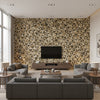 Einstein Geometric Transitional Geometric - Metallic Gold and Black | Architectural Wallcoverings - Living Room Visualization (AI-generated, may not be to scale. Verify pattern scale with product specifications.)