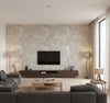 Newton Texture Transitional Abstract - Greige | Architectural Wallcoverings - Living Room Visualization (AI-generated, may not be to scale. Verify pattern scale with product specifications.)