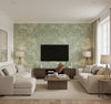 Newton Texture Transitional Abstract - Off-White and Mint | Architectural Wallcoverings - Living Room Visualization (AI-generated, may not be to scale. Verify pattern scale with product specifications.)