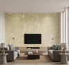 Newton Texture Transitional Abstract - Metallic Gold and Off-White | Architectural Wallcoverings - Living Room Visualization (AI-generated, may not be to scale. Verify pattern scale with product specifications.)