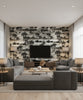 Moseley Palm Trees Transitional Palm - Black and Grey | Architectural Wallcoverings - Living Room Visualization (AI-generated, may not be to scale. Verify pattern scale with product specifications.)